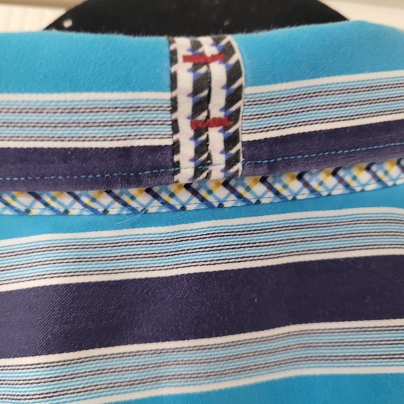 Robert Graham Men's Striped Blue Shirt Size 2xl Blue Flip Cuff Embroidered Logo - Picture 6 of 6